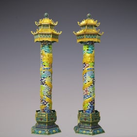 A Pair of Exquisite Cloisonne Dragon Pattern Ornament