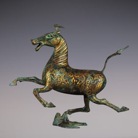 An Exquisite Bronze Inlaid Gold Horse Ornament