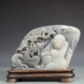 A Exquisite Greenish Jade Character and Story Pattern Ornament