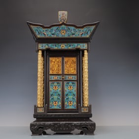 A Exquisite Zitanwood Inlaid Cloisonne Lotus Pattern Dragon Pattern Buddhist niche