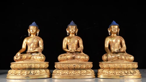 A Exquisite A Set of Gilt Bronze Statue of Sakyamuni Buddha statue
