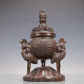 A Exquisite Eaglewood Flower and Bird Pattern Double-Ears and Tripod Censer
