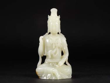 An Exquisite White Jade Statue of Avalokitesvara Buddha Statue