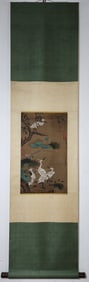 A Chinese Vertical Scroll Ink Painting of Flower and Bird on Silk