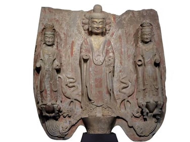 An Exquisite Limestone Painted Color Buddha Statue