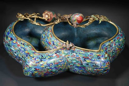 An Exquisite Cloisonne Bats and Peach Pattern Eight Treasures Pattern Fish and Lotus Pattern Dragon