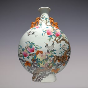 An Exquisite Famille-Rose Flower and Bird Pattern Double-Ears Vase