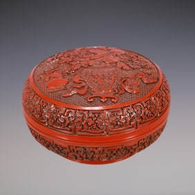 A Exquisite Carved Red Lacquer Flower Pattern Box