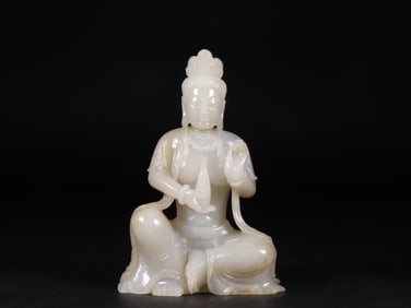 An Exquisite White Jade Statue of Avalokitesvara Buddha Statue
