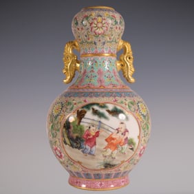 An Exquisite Famille-Rose Painted Gold Lotus Pattern Character and Story Pattern Landscape Pattern