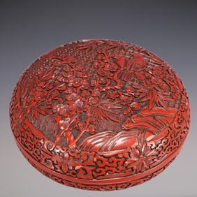 An Exquisite Carved Red Lacquer Flower and Bird Pattern Box