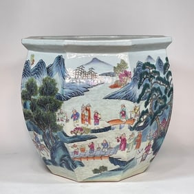 An Exquisite Famille-Rose Landscape and Figure Pattern Vat