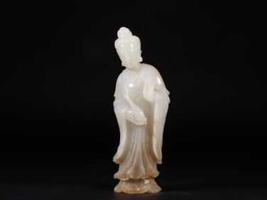 An Exquisite White Jade Statue of Avalokitesvara Buddha Statue