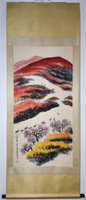 A Chinese Vertical Scroll Ink Painting of Landscape on Paper