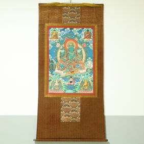 An Exquisite Brocade Painted Color Statue of Tara Tangka
