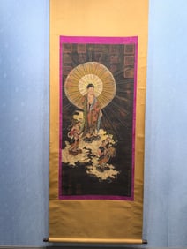 A Chinese Vertical Scroll Ink Painting of Statue of Sakyamuni on Silk