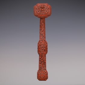 A Exquisite Carved Red Lacquer Dragon Pattern Ruyi