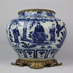 An Exquisite Blue and White Inlaid Bronze Character and Story Pattern Jar