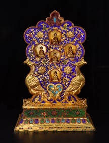 An Exquisite Gilt Bronze Inlaid Gems Lotus Pattern Niche Ornament