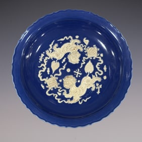 An Exquisite Ji Blue Glazed Lion Pattern Plate