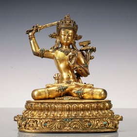 A Exquisite Gilt Bronze Statue of Manjusri Buddha statue
