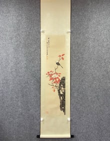 A Chinese Vertical Scroll Ink Painting of Flower and Bird on Paper