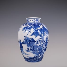 An Exquisite Blue and White Lotus Pattern Character and Story Pattern Jar