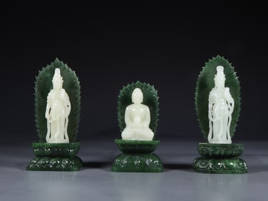 A Set of Fine White Jade Buddha Statue