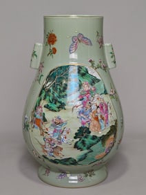 An Exquisite Famille-Rose Celadon Glazed Flower and Butterfly Pattern Character and Story Pattern