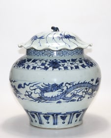 An Exquisite Blue and White Lotus Pattern Dragon Pattern Jar