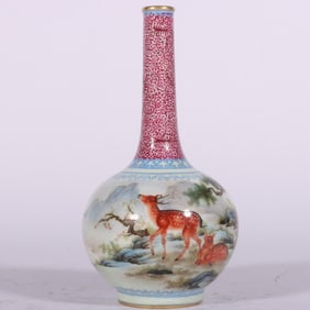 A Exquisite Enamel Lotus Pattern Landscape Pattern Sika Deer Pattern Vase