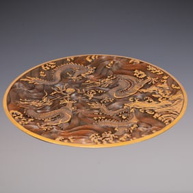 A Exquisite Carved Red Lacquer  Seawater Pattern Dragon Pattern Plate