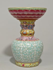 An Exquisite Famille-Rose Lotus Pattern Candlestick