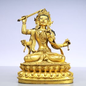 A Exquisite Gilt Bronze Statue of Manjusri