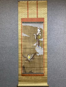 A Chinese Vertical Scroll Ink Painting of Statue of Avalokitesvara  on Silk