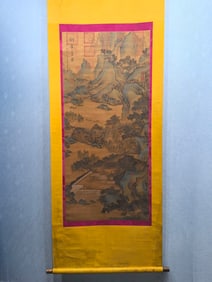 A Chinese Vertical Scroll Ink Painting of Landscape on Silk