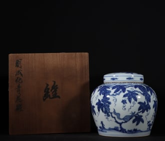 An Exquisite  Blue and White Squirrel and Grapes Pattern Jar