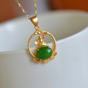 An Exquisite Sterling Silver-Gold Plated Inlaid Jasper Pendant