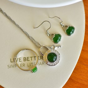 A Set of Fine Sterling Silver Inlaid Jasper Jewelry