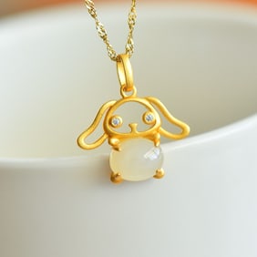 An Exquisite Sterling Silver-Gold Plated Inlaid White Jade Pendant