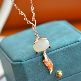 An Exquisite Sterling Silver Inlaid White Jade Enamel Pendant