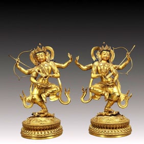 A Pair of Solemn Gilt Bronze Statue of Bodhisattva