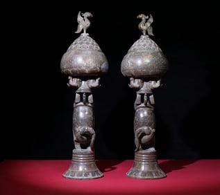 A Pair of Exquisite Gaogu Jade Auspicious Beast Censers,With Base