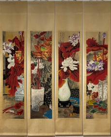 A Chinese Vertical Scroll Ink Painting of Lotus on Paper,Zhang Daqian