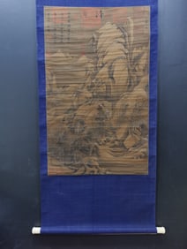 A Chinese Vertical Scroll Ink Painting of Landscape on Silk,Weichi Yiseng