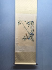 A Chinese Vertical Scroll Ink Painting of Flower and Bird on Paper,Yu Feian