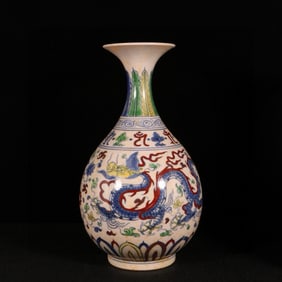 An Exquisite Doucai Lotus and Dragon Pattern Vase,With Sanskrit