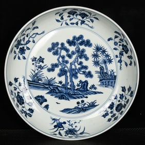 A Huge Blue and White Pine, Bamboo and Plum Blossom Pattern Plate