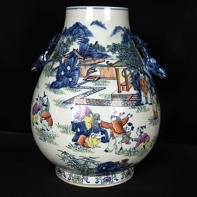 A Huge Doucai Character and Story Pattern Deer-Ears Vase
