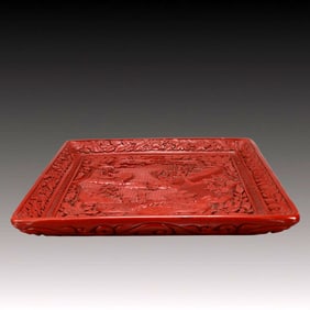 A Exquisite Carved Red Lacquer Landscape and Figure Pattern Plate
